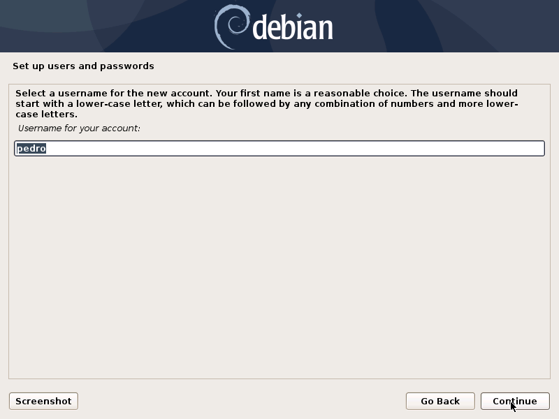 Username do novo user