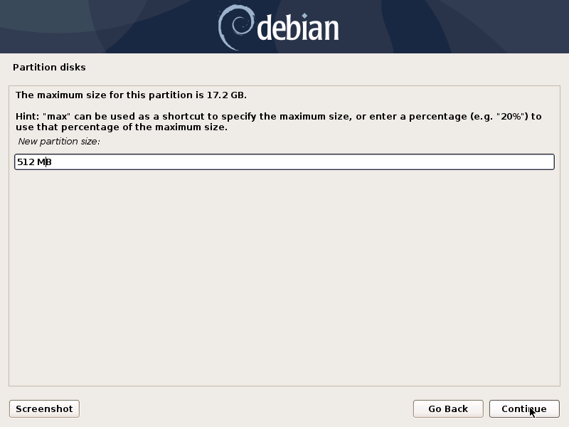 Tamanho da partição