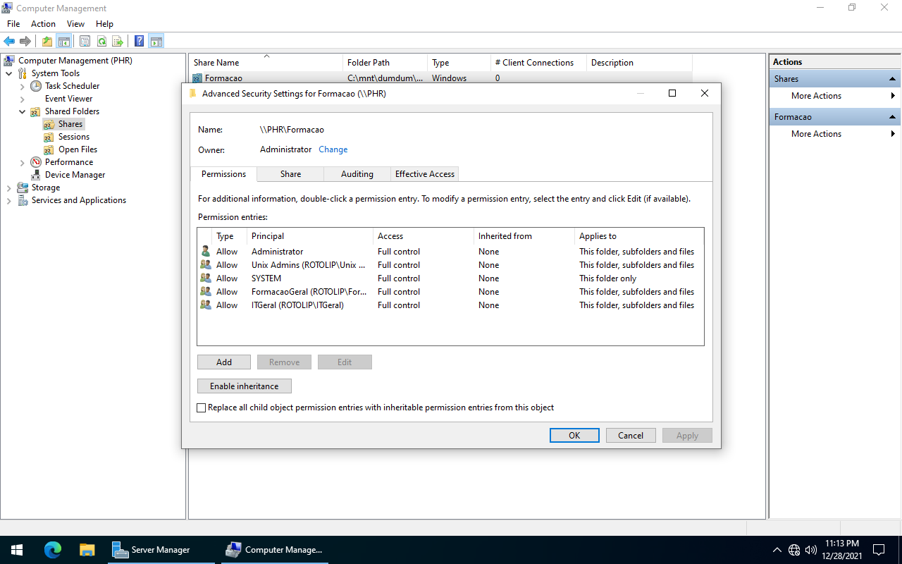 Permissões Formacao