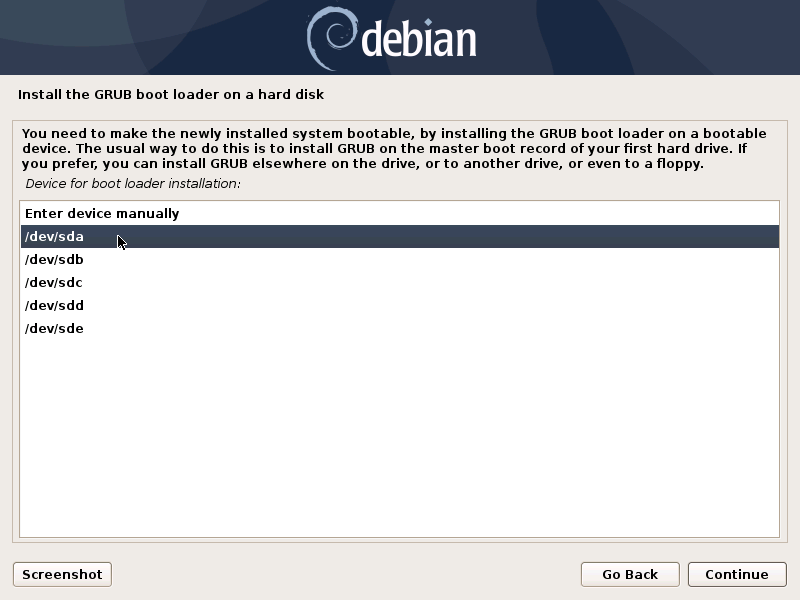 Disco a instalar o bootloader