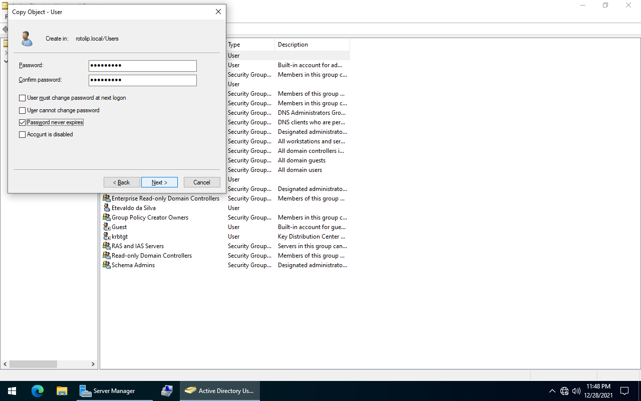 Definições alteradas