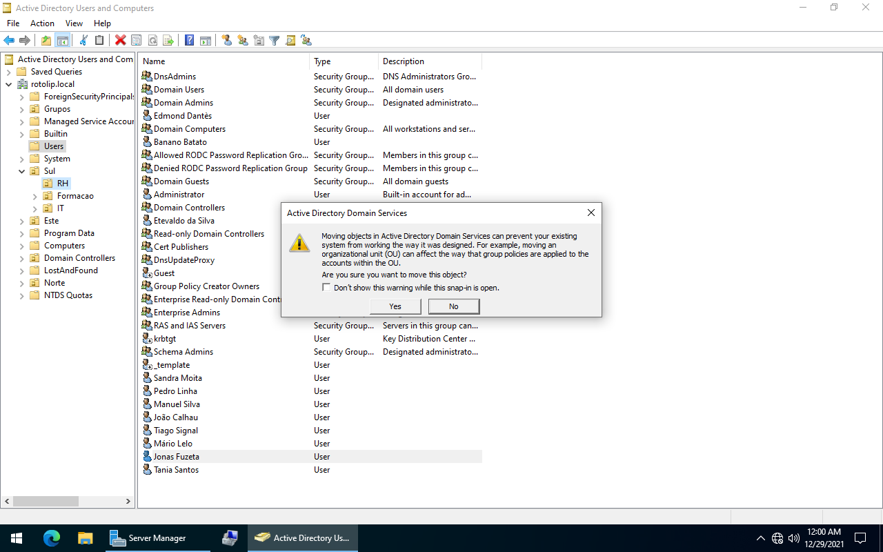 Mover users para as respectivas OUs