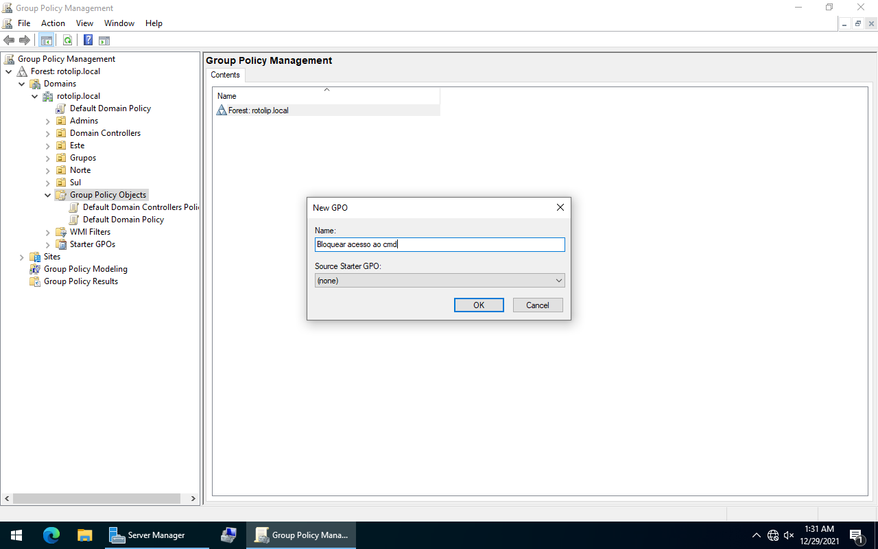 Escolher o nome da GPO