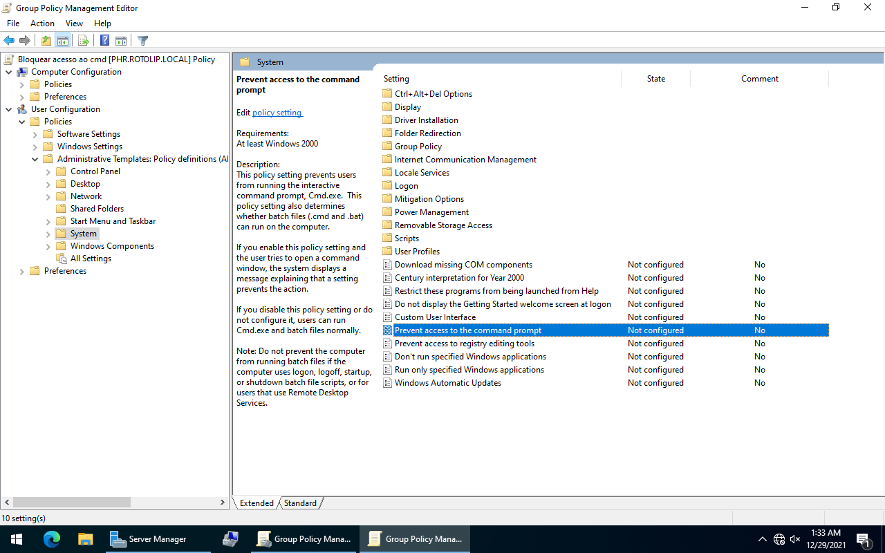 Prevent access to the command prompt