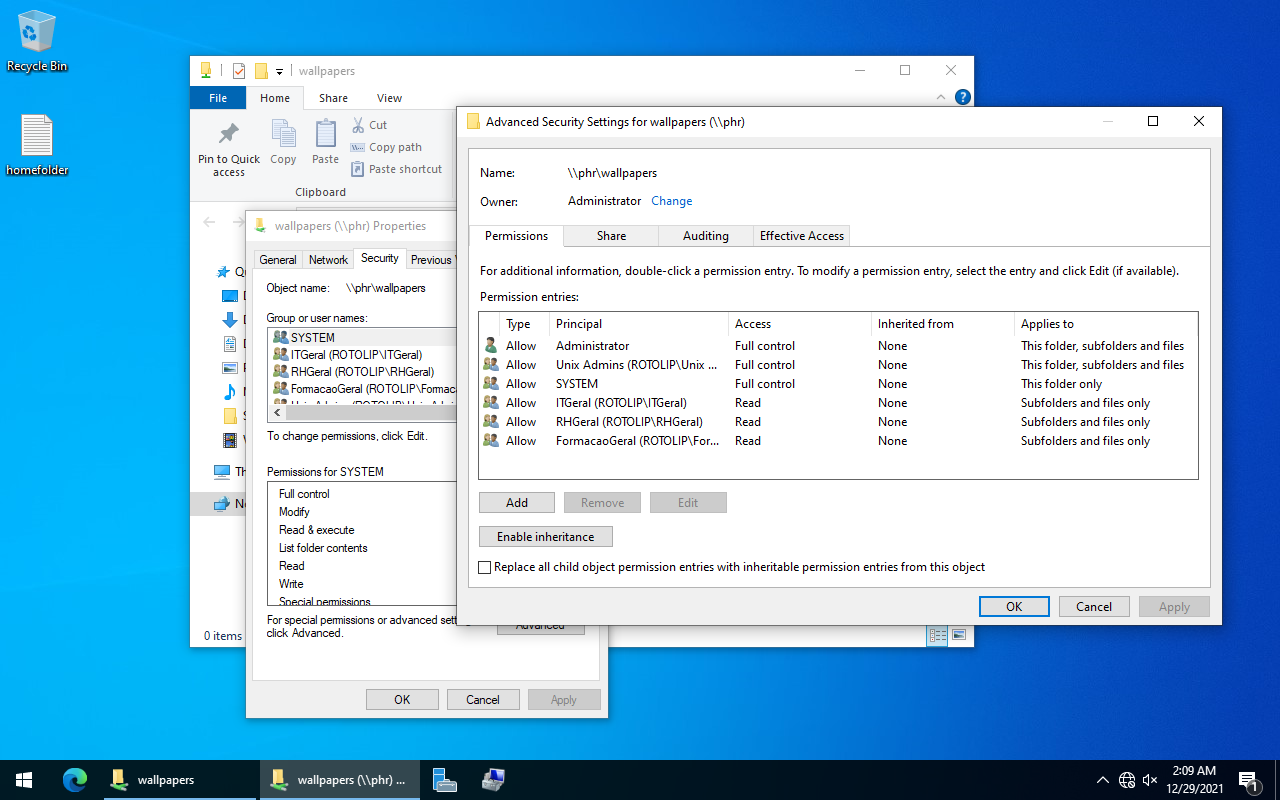 Permissões pasta wallpapers