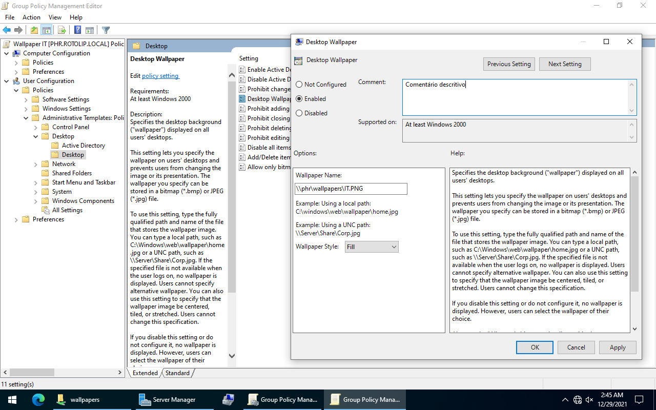 Configuração da regra