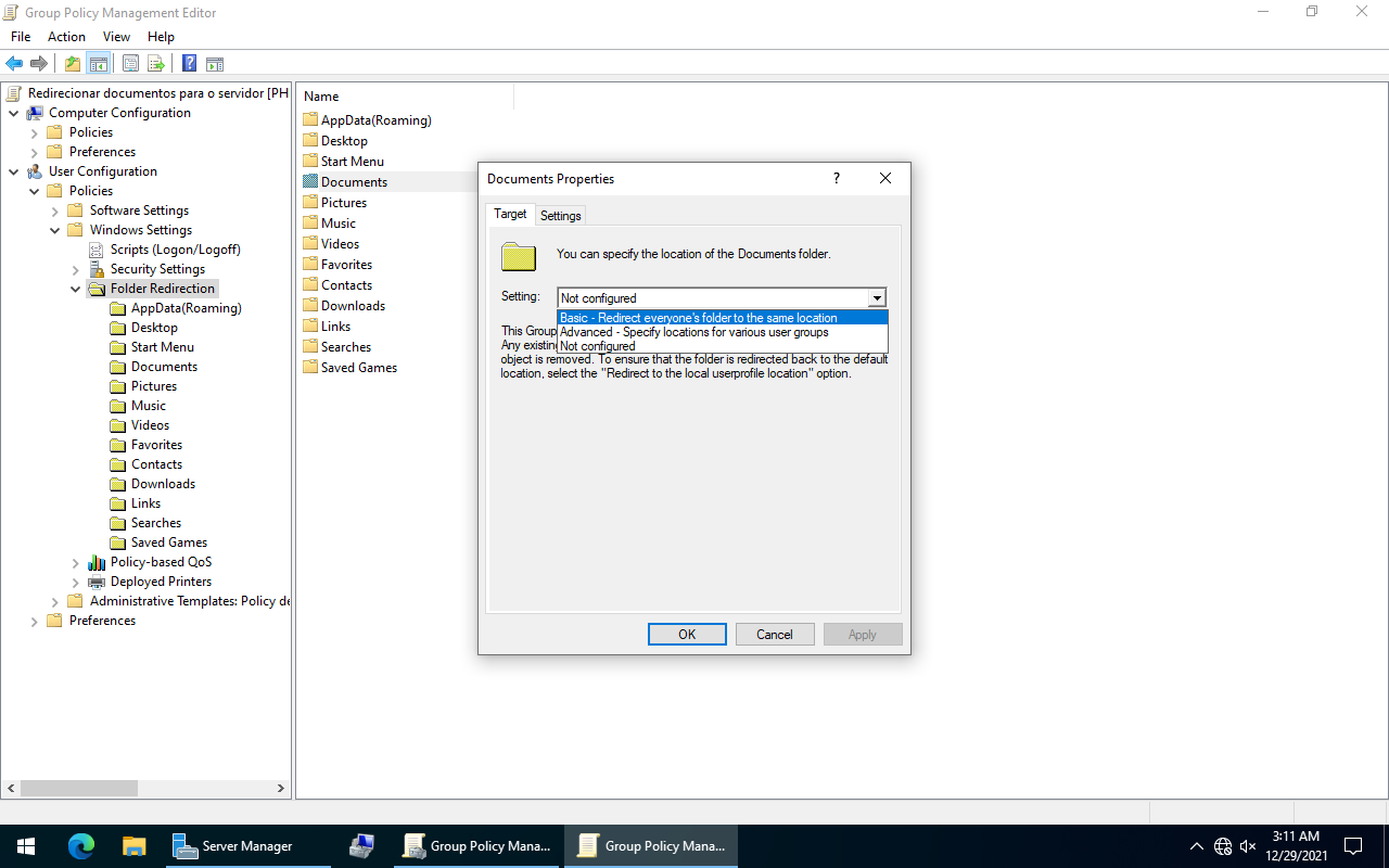 Tipo de redirecionamento