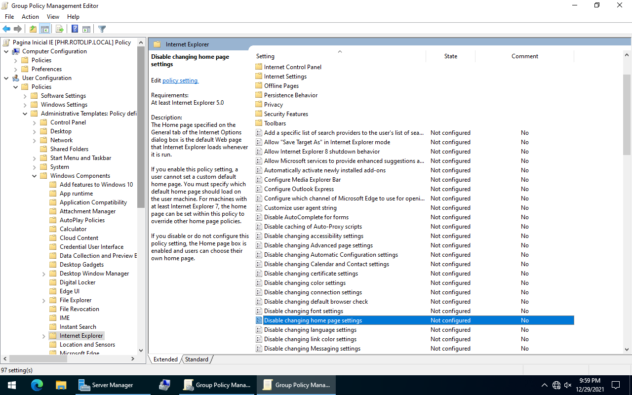 Desativar a alteração da página inicial