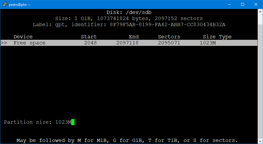 Criar nova partição