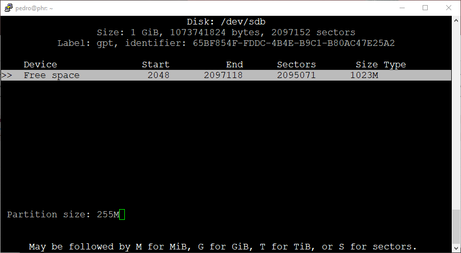 Tamanho da partição