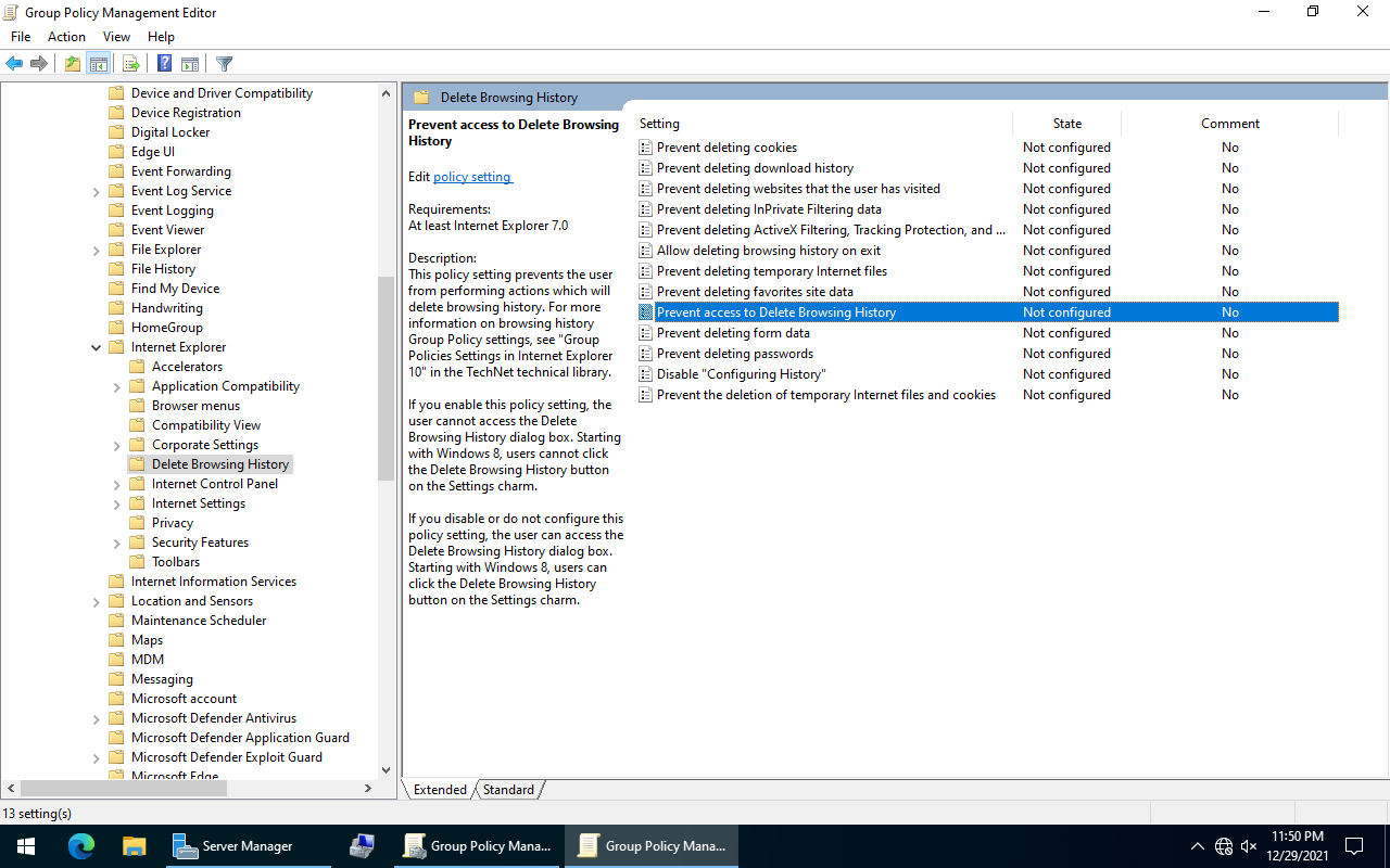 Prevent access to Delete Browsing History.