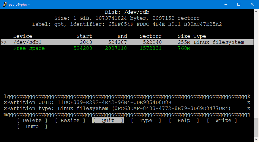 Primeira partição criada