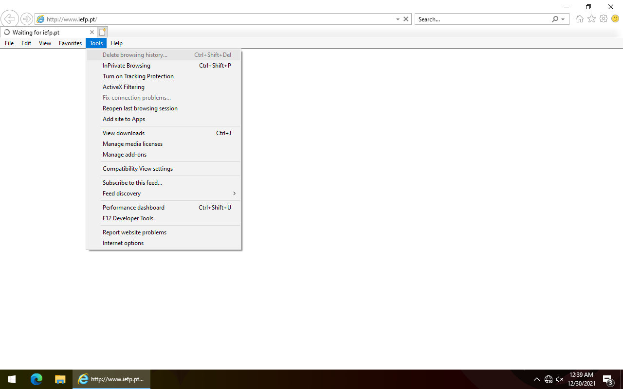 Apagar o histórico está indisponível
