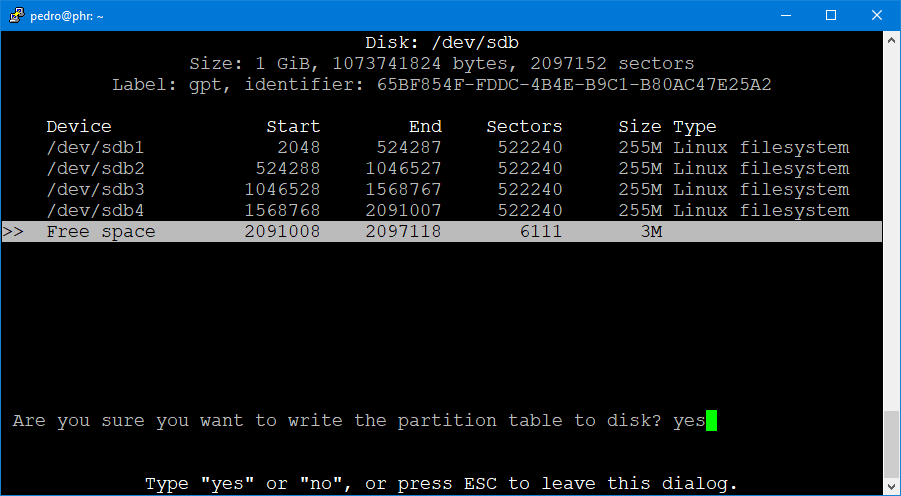 Confirmar criação de partições
