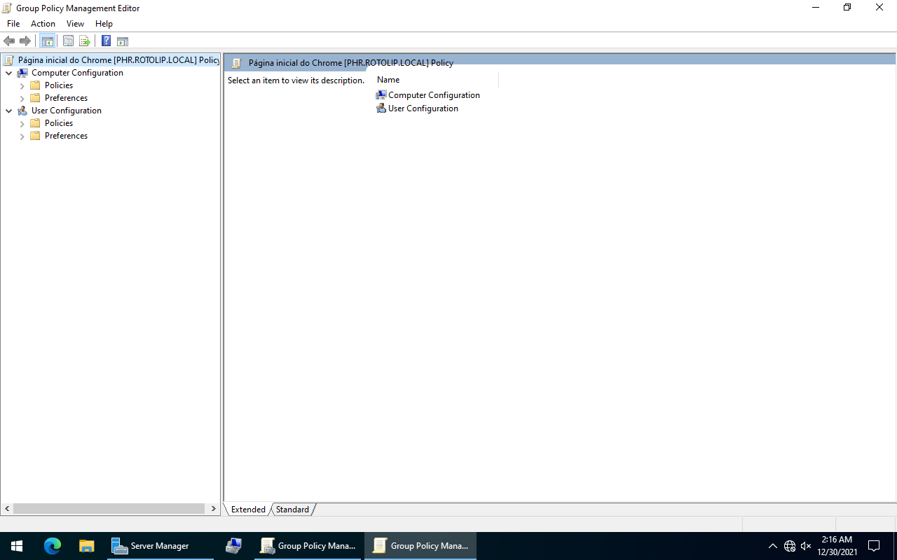 Nova GPO para página inicial do Chrome