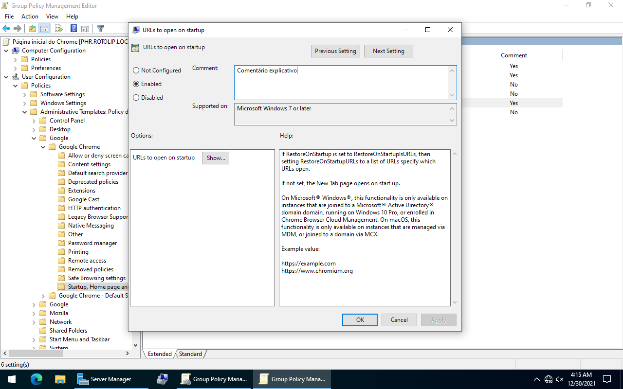 URLs to open on startup