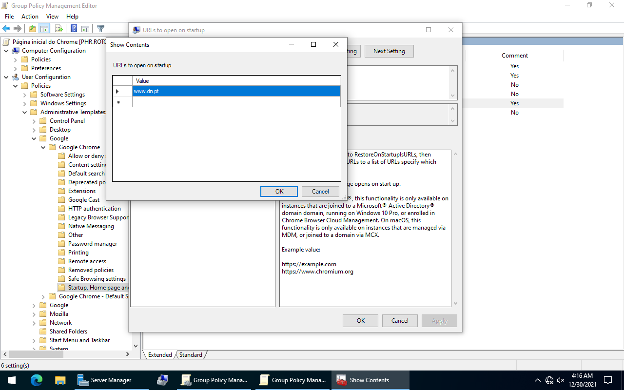 URLs to open on startup