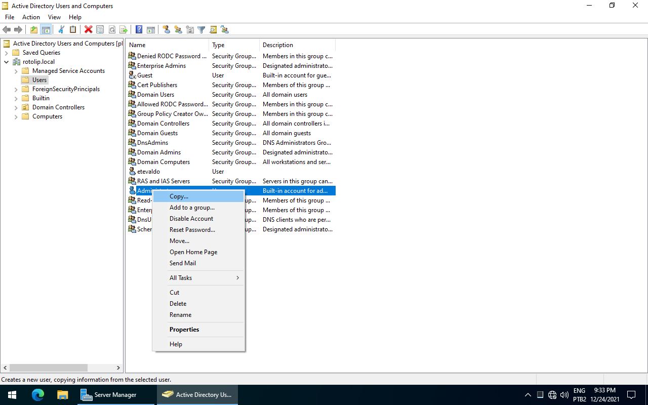 Copiar conta de administrador