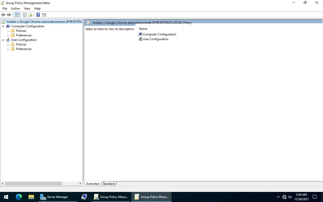 Nova GPO para a instalação do Chrome