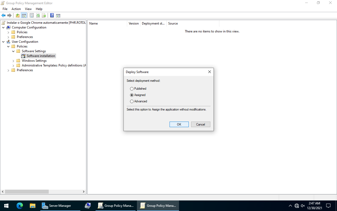 Selecione a opção Assigned