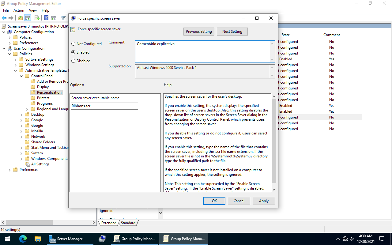 Escolher screensaver