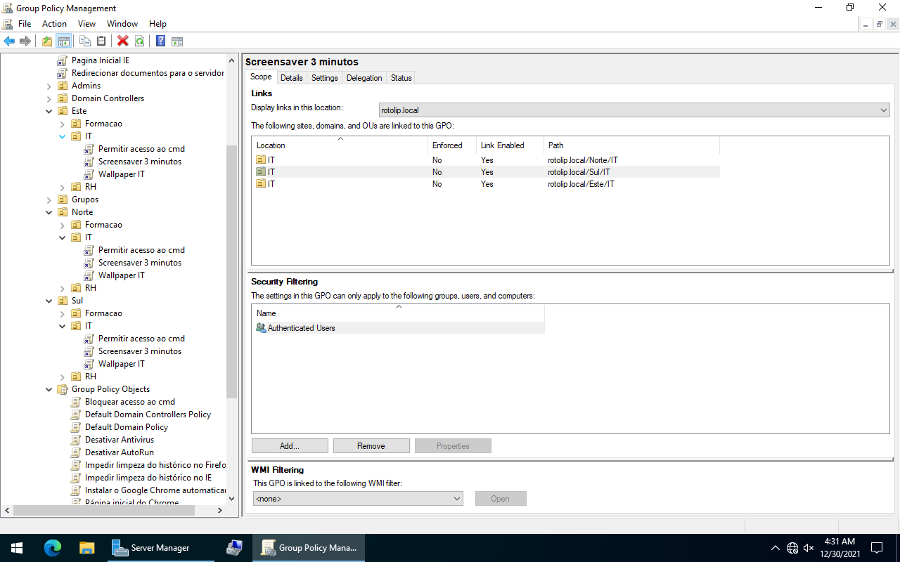 GPO aplicada aos grupos relevantes