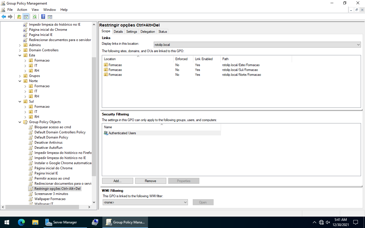 GPO aplicada aos grupos relevantes