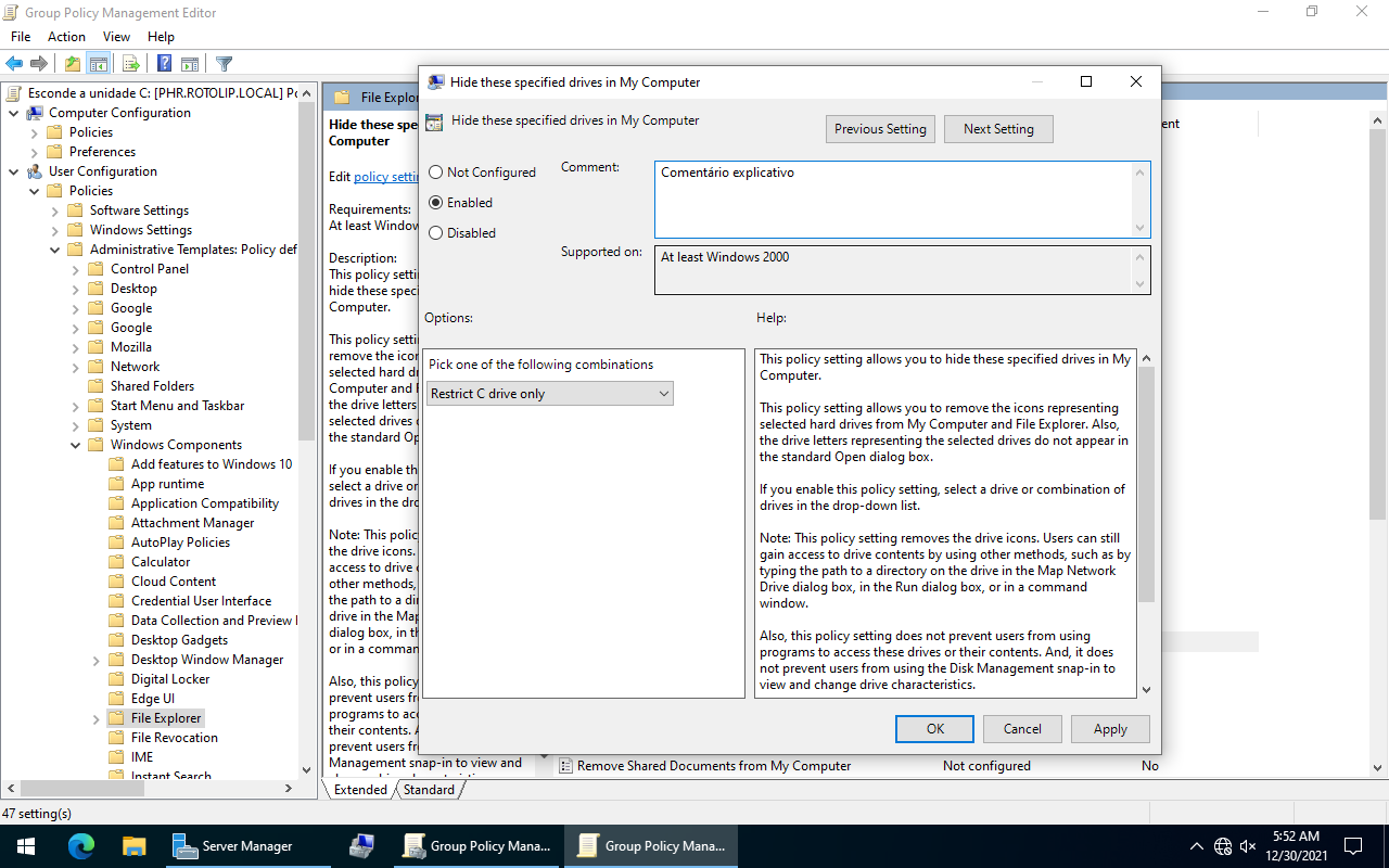 Hide these specified drives in My Computer