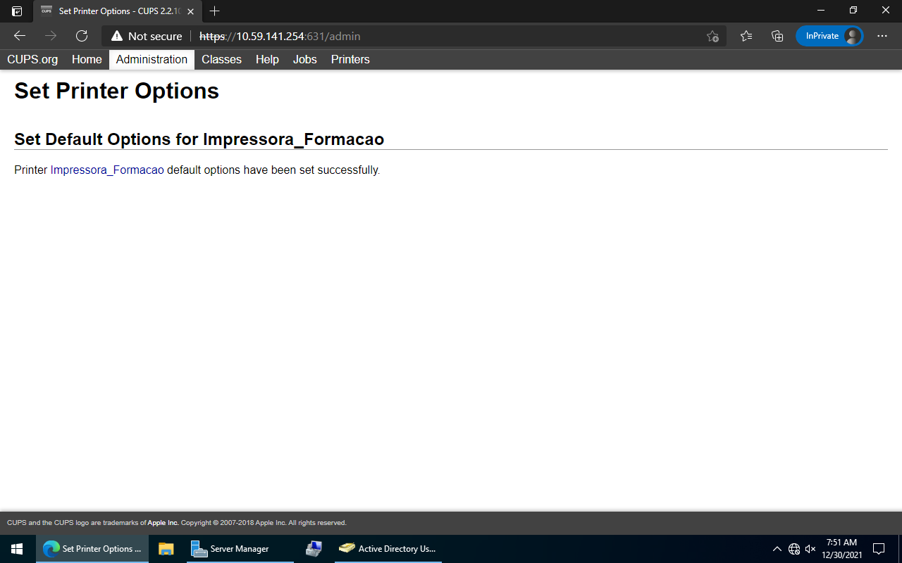 Impressora adicionada com sucesso