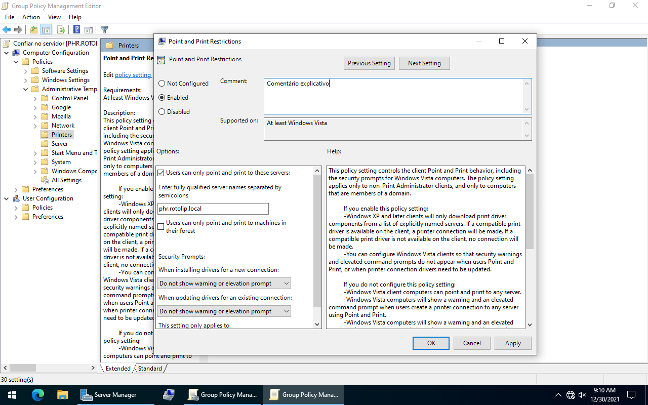 Point and Print Restrictions