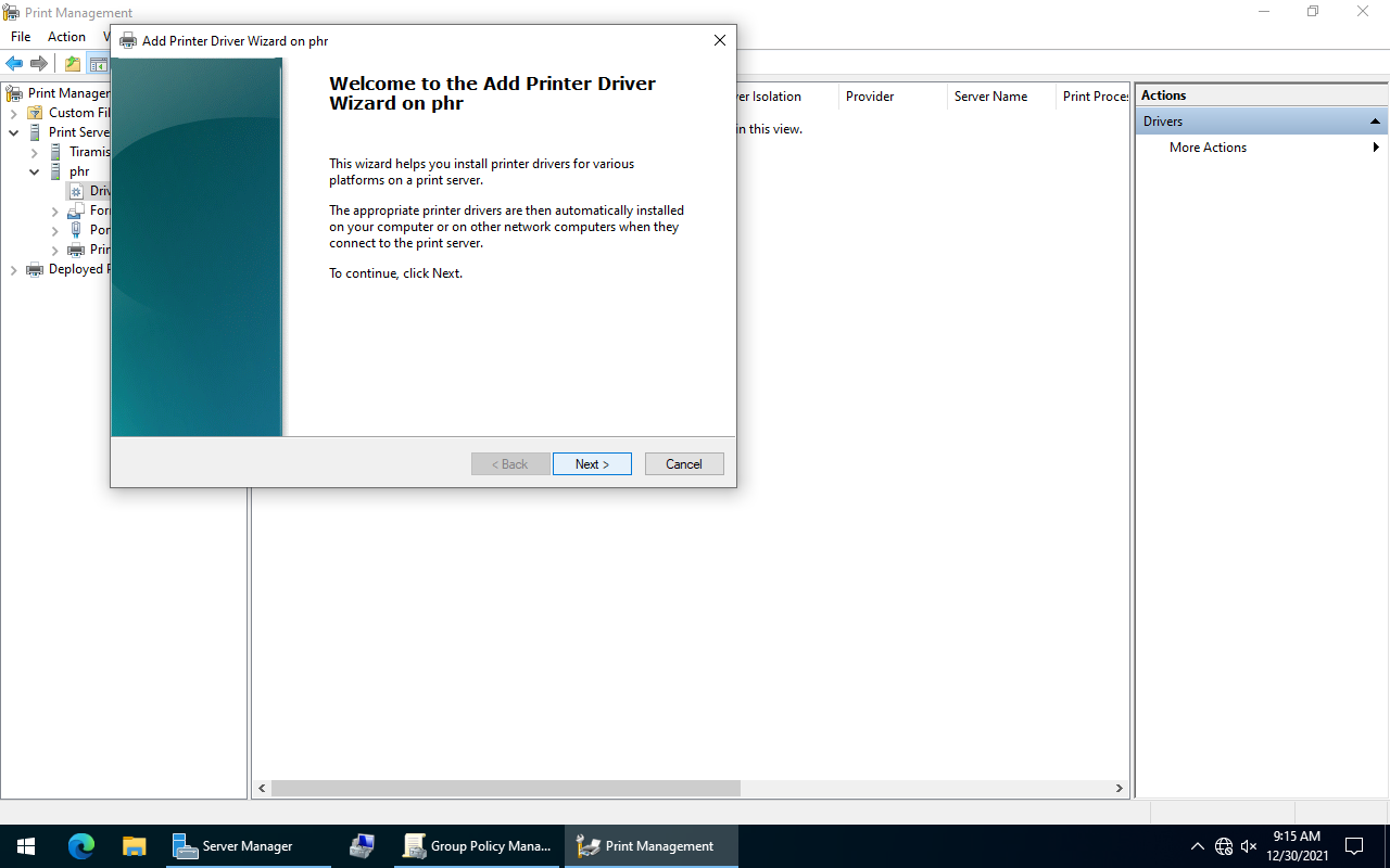Add Printer Driver Wizard