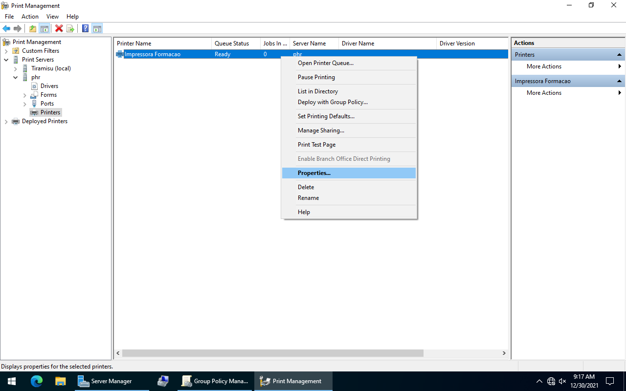 Configurar o driver para a impressora