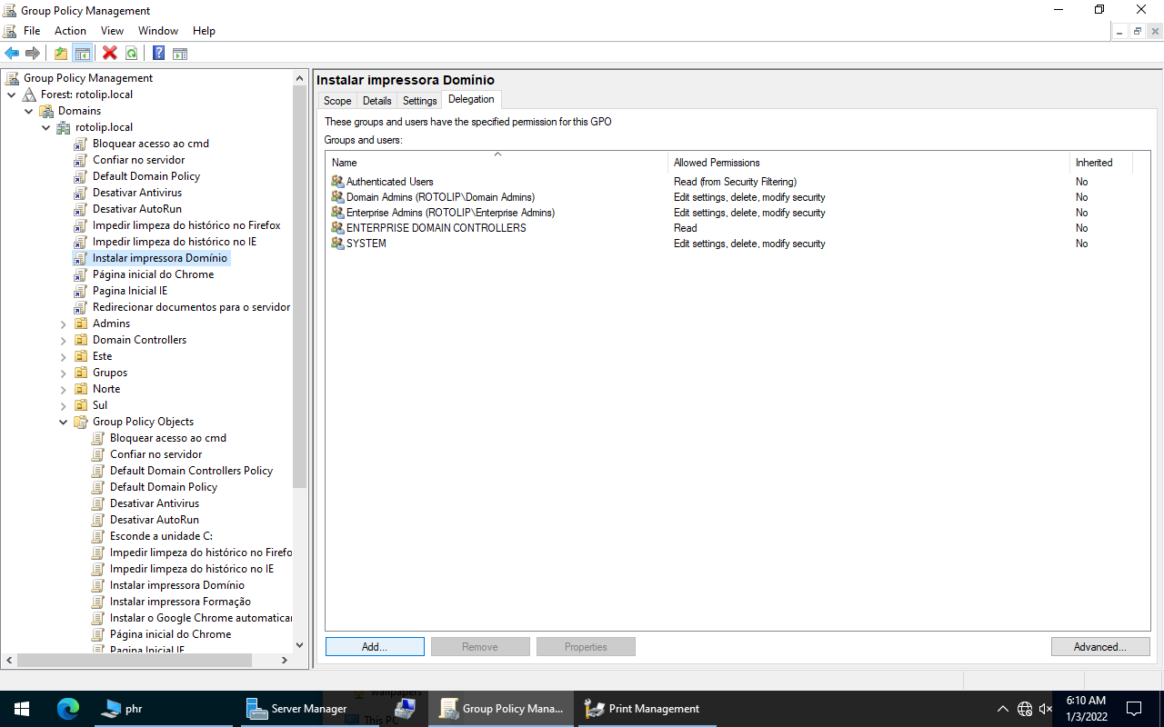 Alterar permissões impressora do Domínio