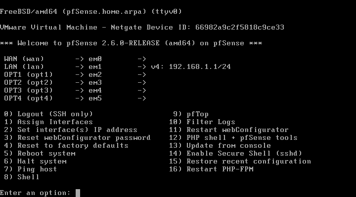 Tela inicial mostrando 6 interfaces
