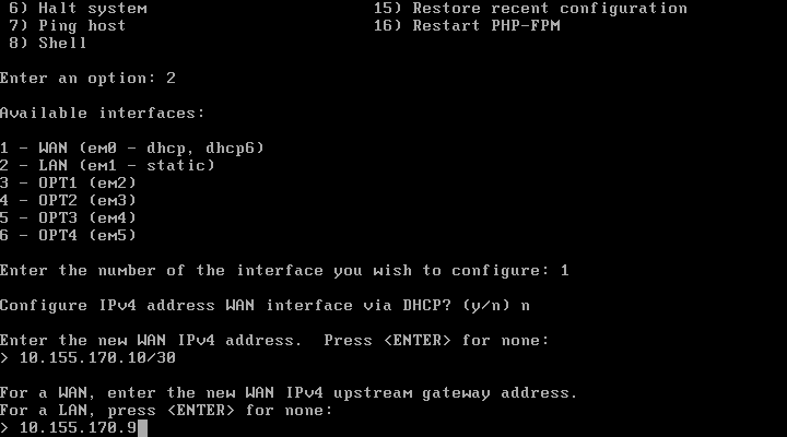 Definir IP do gateway