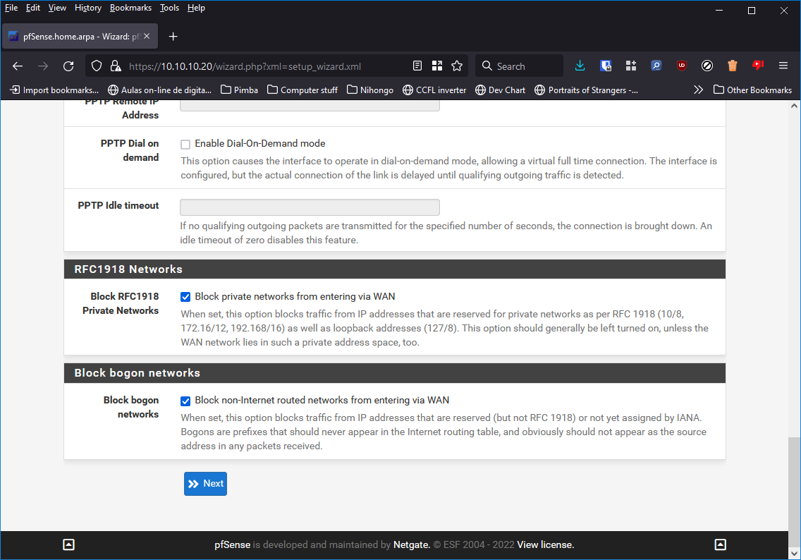 Configurar Interface WAN - Permitir redes privadas