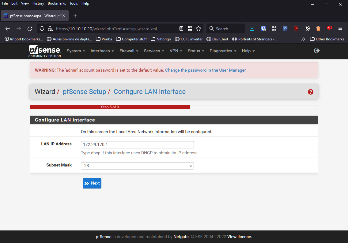 Novo IP para a interface LAN