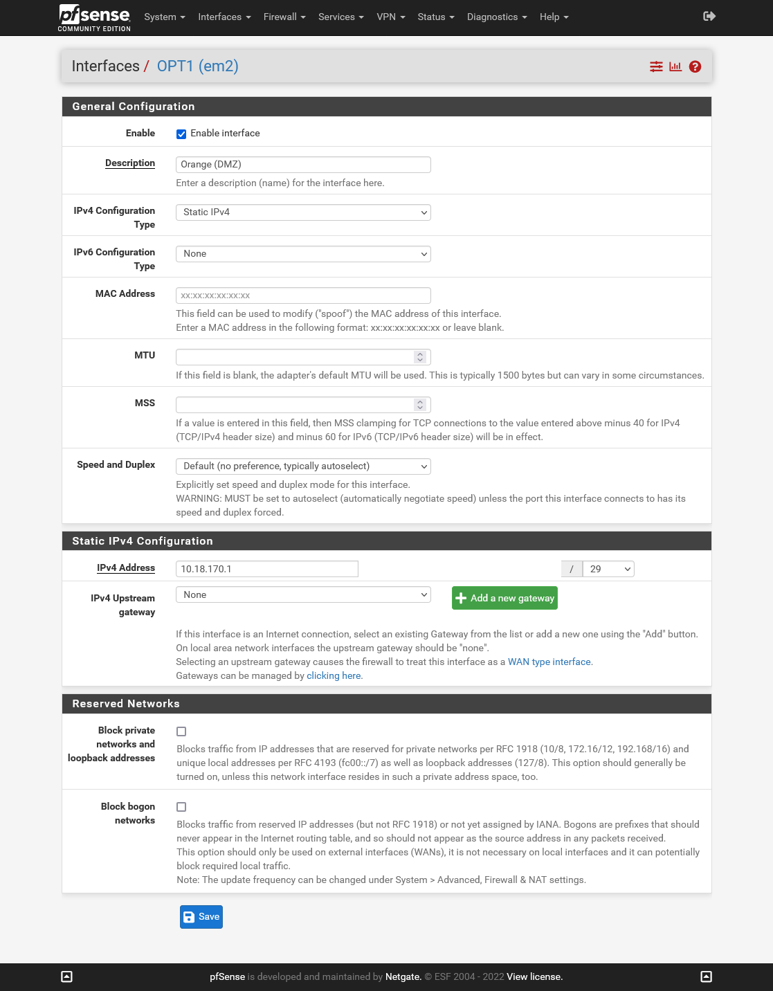 Interface Orange (DMZ)