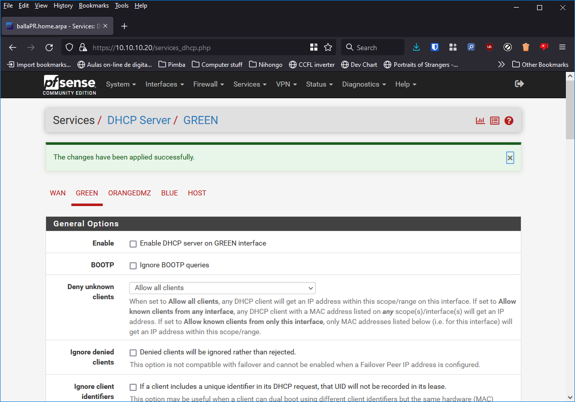 Servidor DHCP desativado
