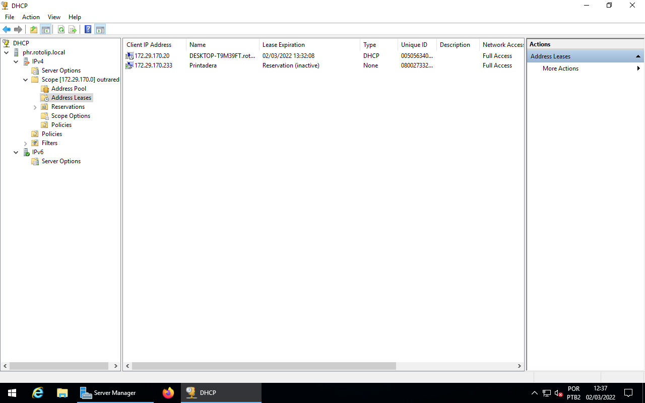 Lease DHCP Windows Server