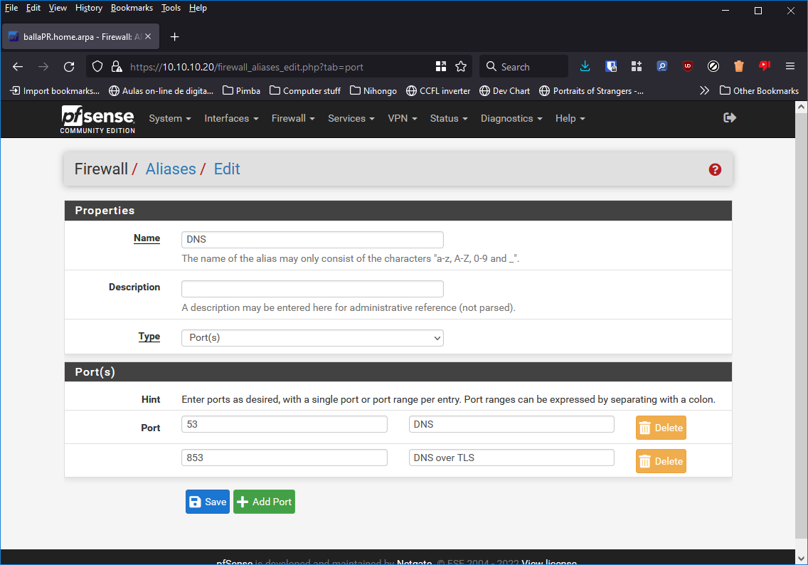 Portas do serviço DNS