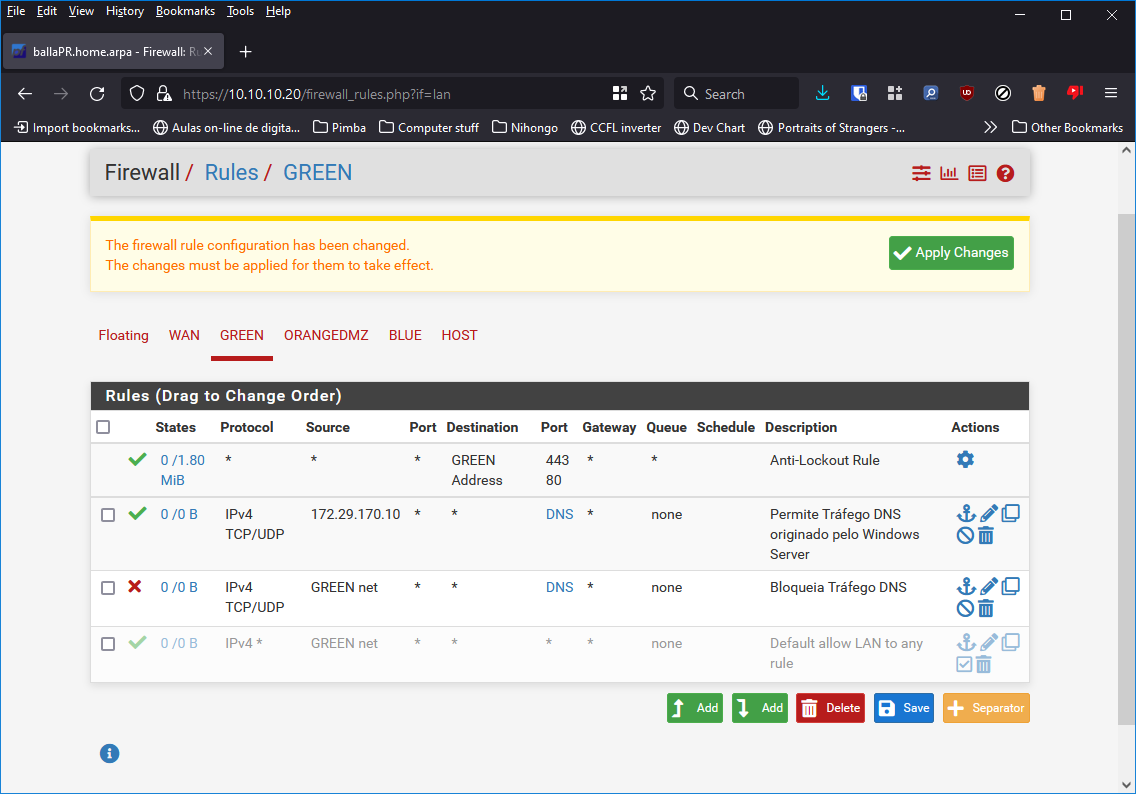 Regras de acesso a DNS criadas