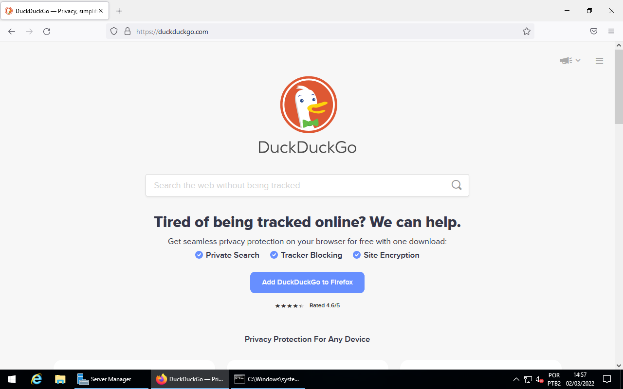 Acesso à páginas web pelo Windows Server