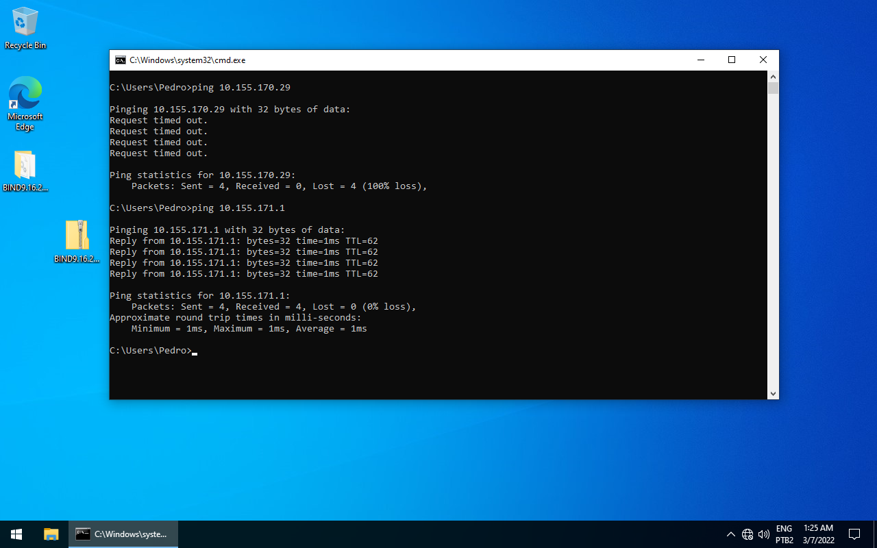 Ping de um cliente em uma rede interna