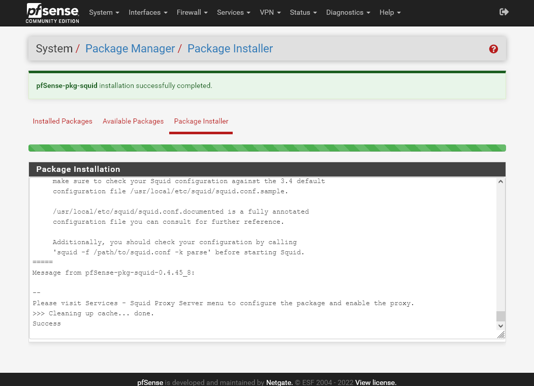 Instalação terminada com sucesso