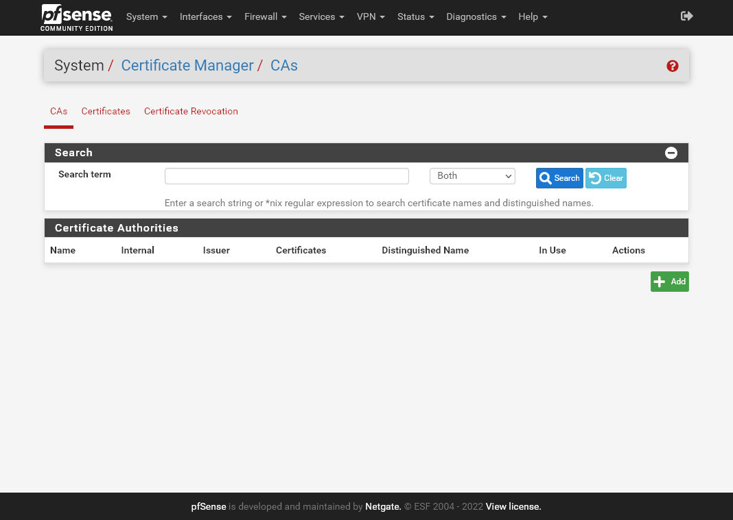 Adicionar novo certificado CA