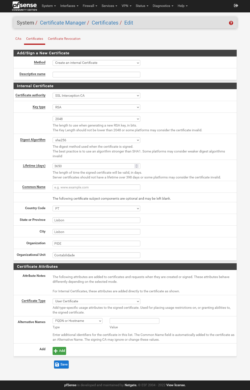 Criar Novo Certificado