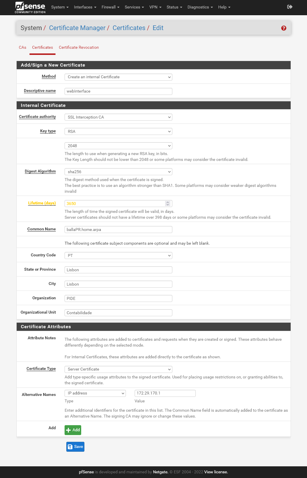 Dados do Novo Certificado