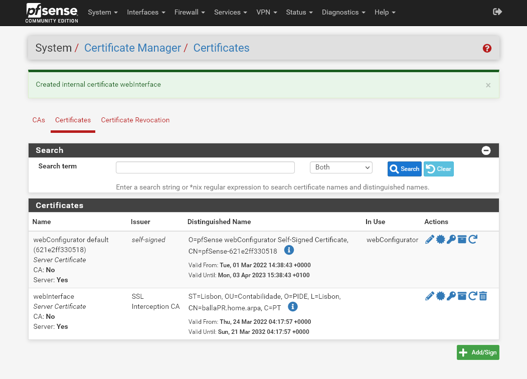 Novo Certificado Criado