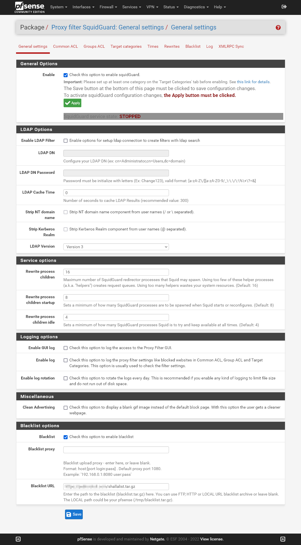 Configuração Inicial do SquidGuard